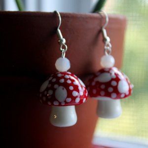Red & White Glass Mushroom Earrings